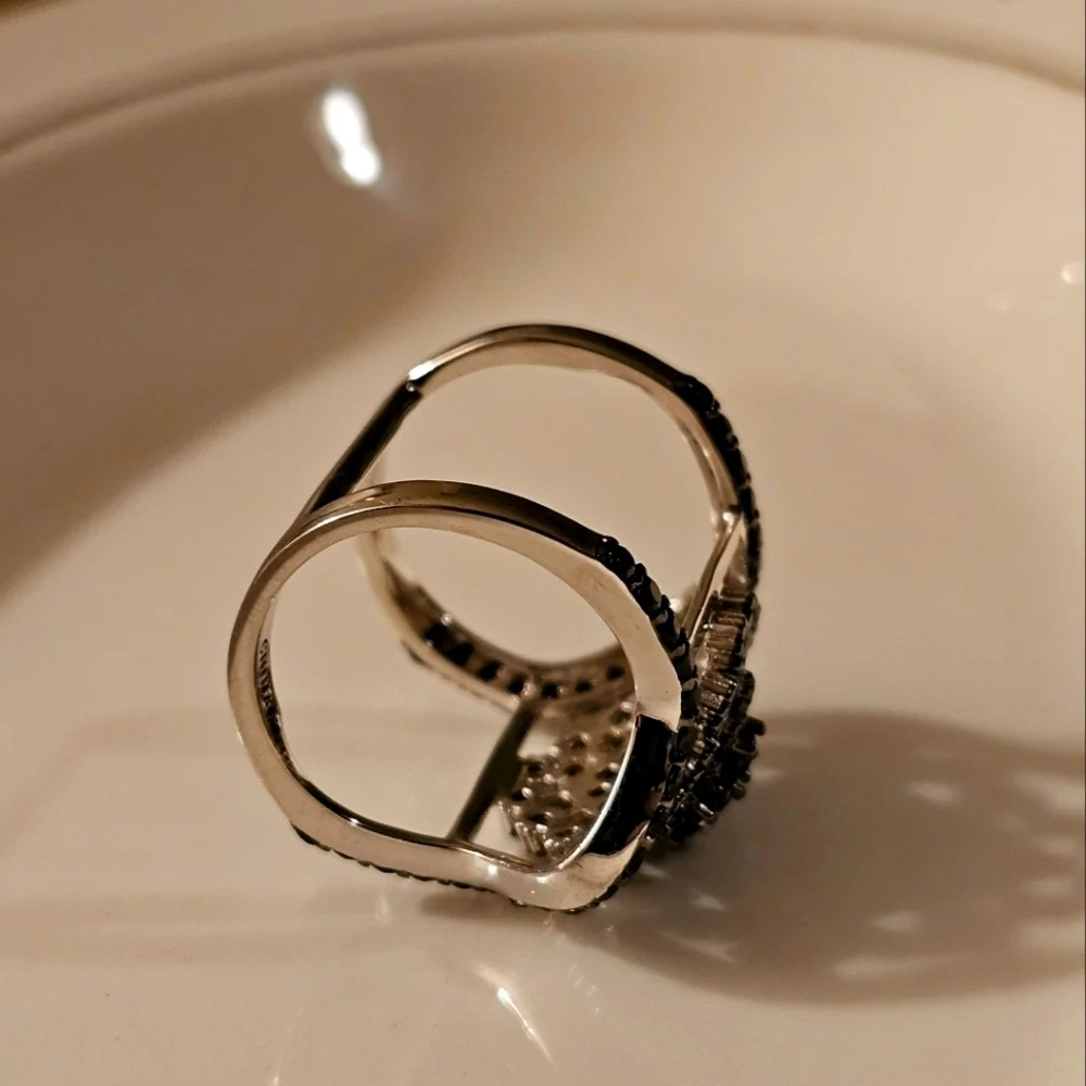 1.84 CTW Black Spinel BBJ 925 Sterling Silver Cocktail Ring Size 6 R1P22 - Picture 6 of 12